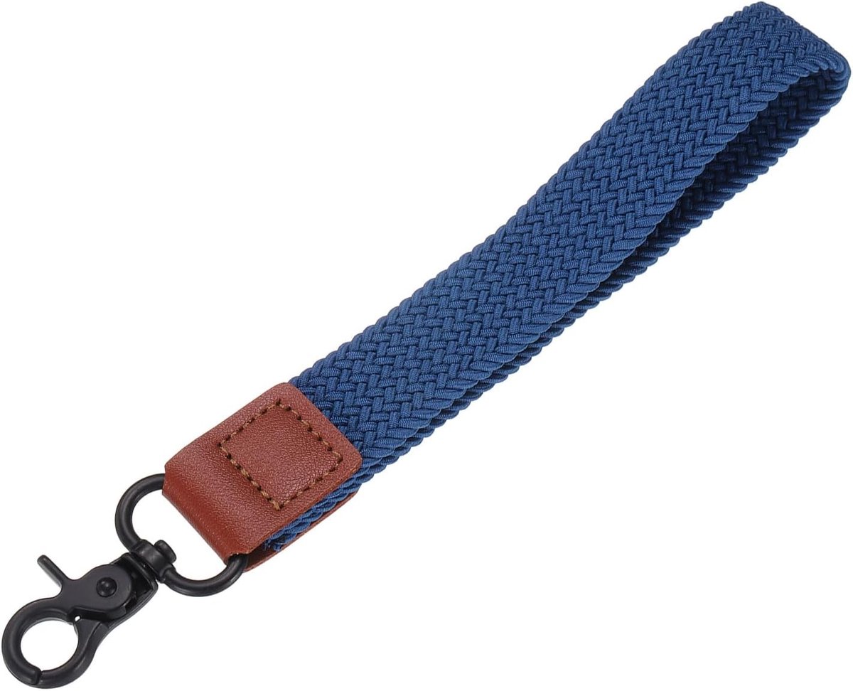 Armband sleutelhanger, 200 mm, gevlochten armband met zwarte sluiting, handsleutelhouder, koord voor vrouwen en mannen, autosleutel, ID-kaarten, portemonnee, blauw