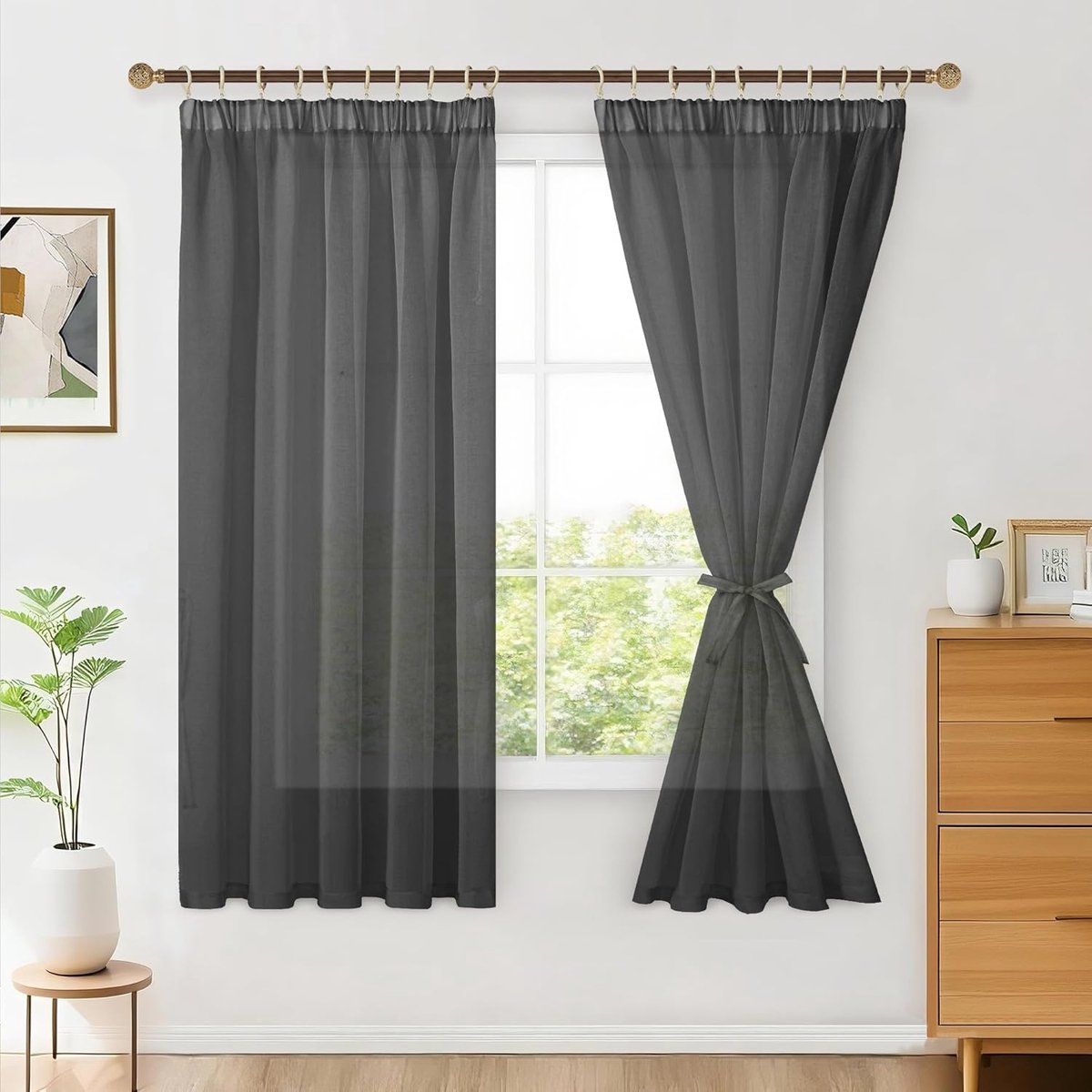 2-delige set Sheer Voile gordijnen overgordijnen gordijn Woonkamer met rimpelband Curtains vitragegordijnen Gordijn Transparant Doorzichtig Luchtig Decoratieve sjaal voor Slaapkamer 175x140cm