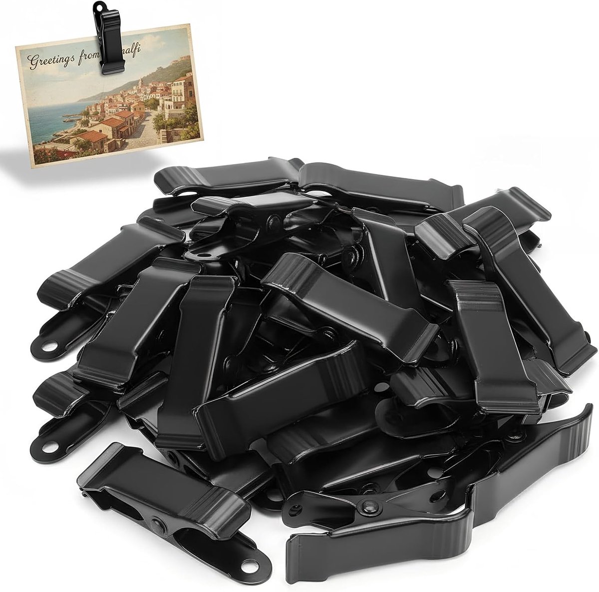 28 stuks metalen clips, 3,9 x 1,2 cm, veerclips, mini-krokodillenklemmen, mini-wasknijpers voor foto's, gordijnen, snacks, Kerstmis, Halloween, decoratie, zwart