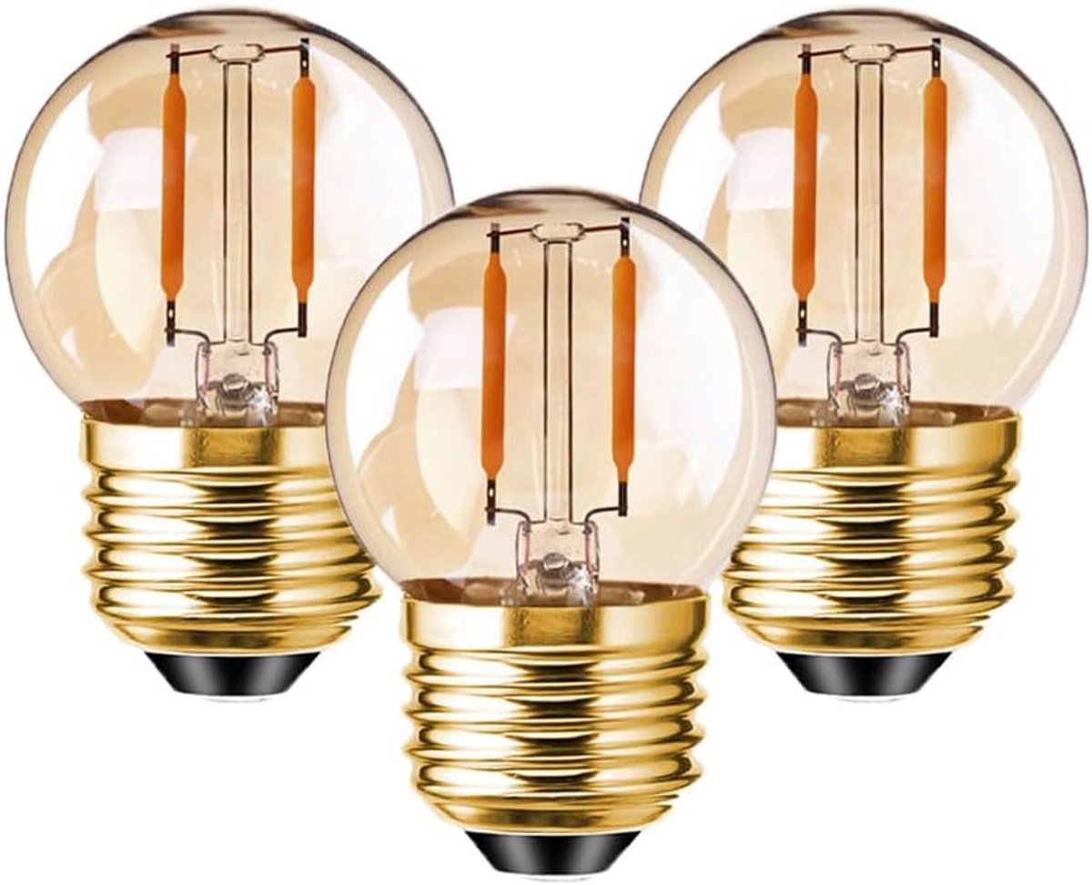 Vintage E27 led-gloeilamp 1,5 W, G40 amberkleurige nachtgloeilampen, dimbaar, Edison-schroef led-lampen, zeer warm wit 2200 K, 15 W equivalent, plafondlamp gloeilampen voor thuis, 3 stuks