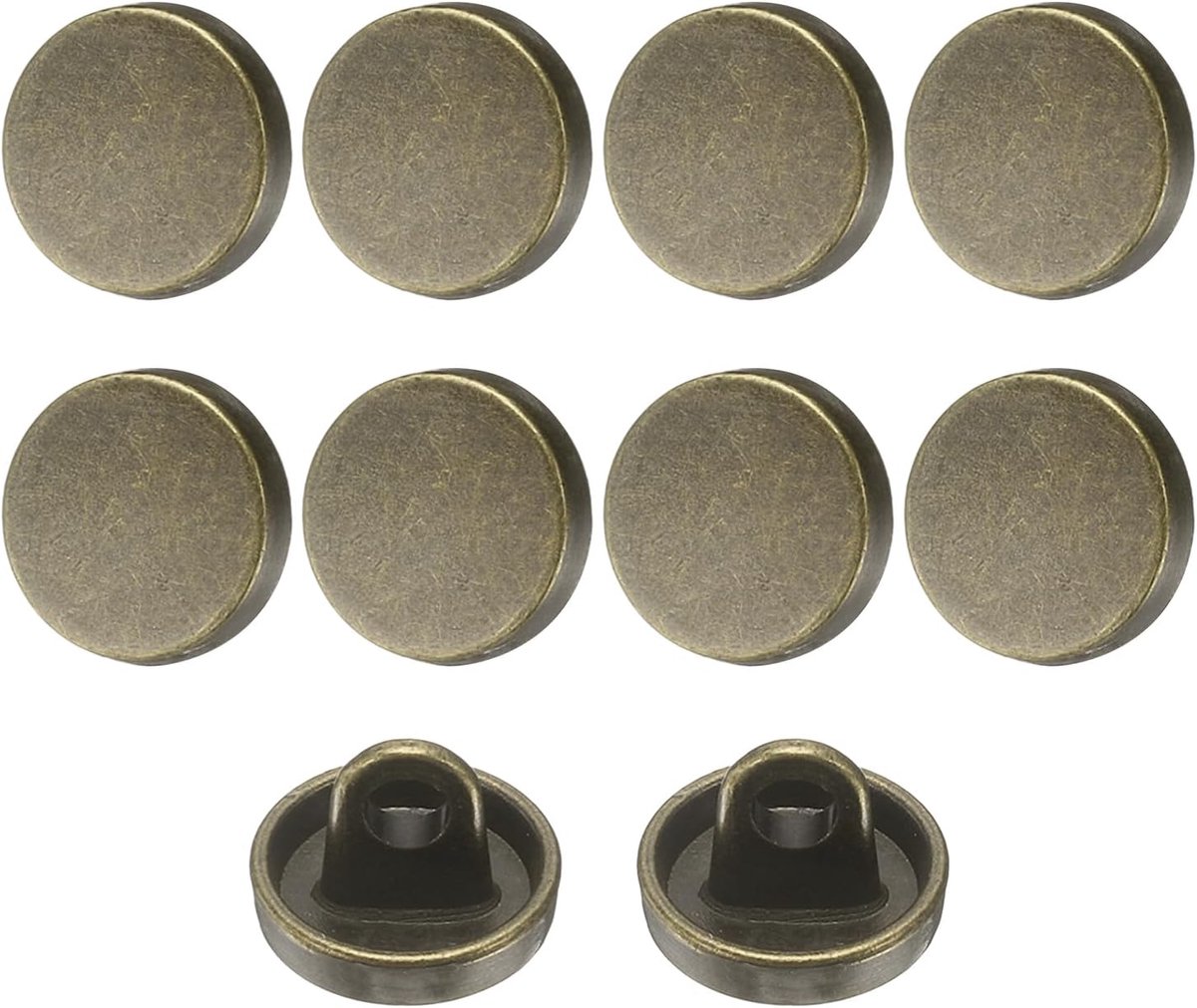 Knopen, 9 mm, metaal, platte buttons om aan te naaien, ronde knutselknopen voor kleding, broeken, mantels, jassen, blazer, hemd, pakken, decoreren handwerk, zelf maken, brons