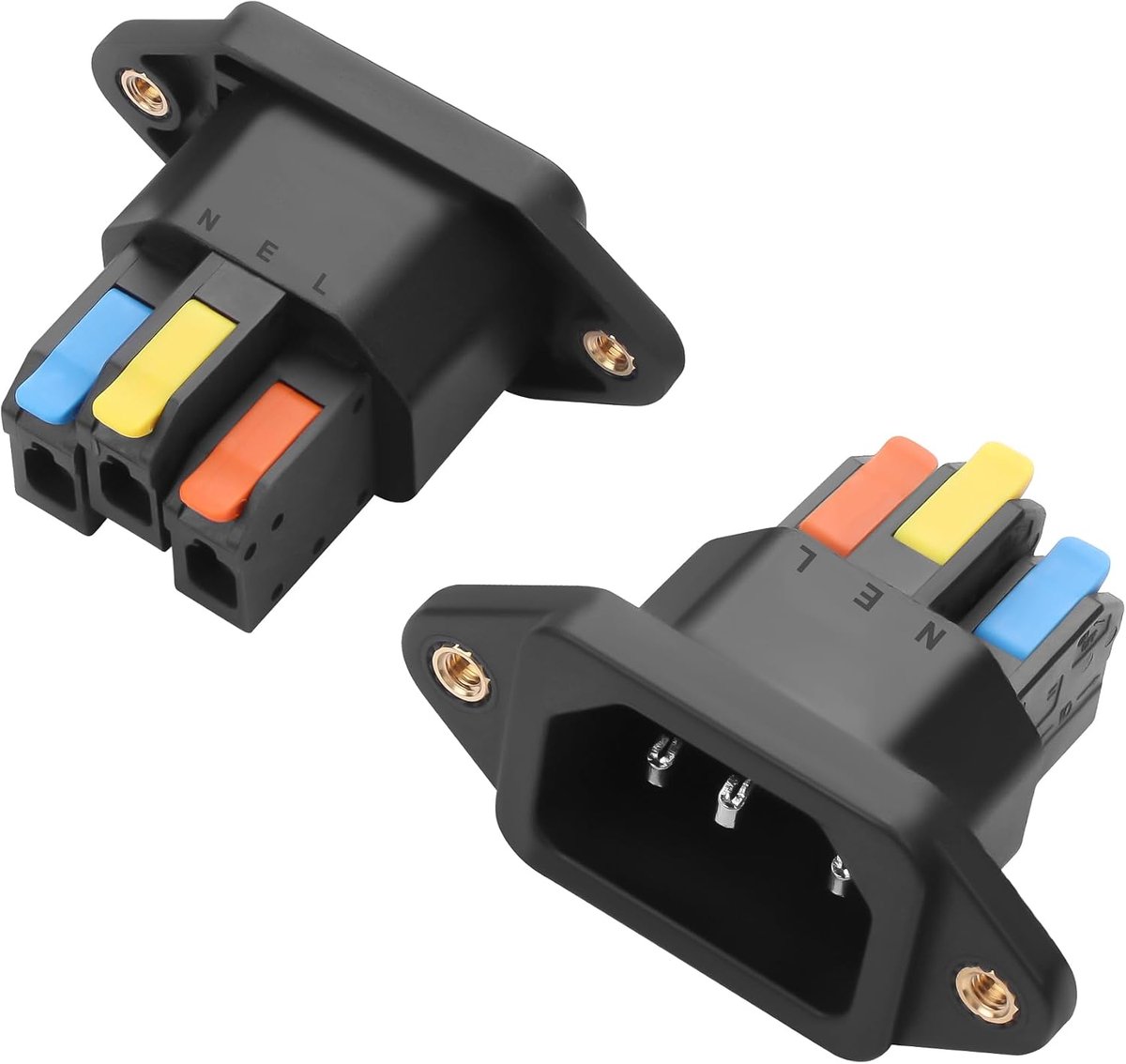C14 soldeervrije snelaansluitstekker voor schakelpaneelmontage, 10 A, 250 V, C14-ingangsmodule-stopcontact, IEC320 C14-stekkeradapter voor computer, server, printer (2 stuks)