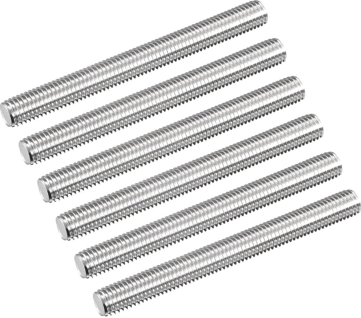 Draadstang compleet M12 x 120 mm schroefdraadstang 1,75 mm van roestvrij staal 304 rechtse schroefdraadstangen 6 stuks