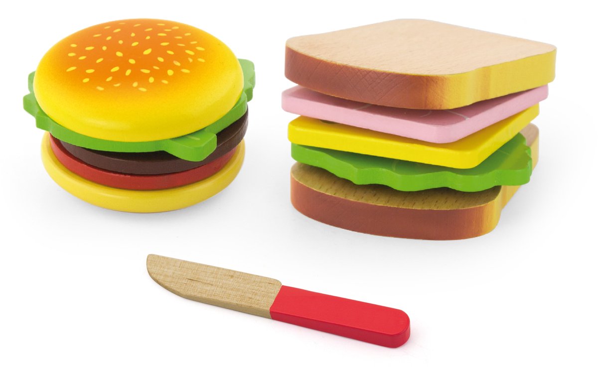 New Classic Toys Viga Toys - Speelgoedeten en -drinken - Sandwich en Hamburget Set — afbeelding 14