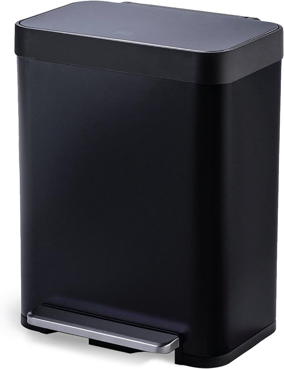 SnelShoppen - Grote Vuilnisbak Keuken 50 Liter, RVS Liner-Vrij, Mat Zwart, Slow Close Deksel, Perfect voor Huishouden en Keuken