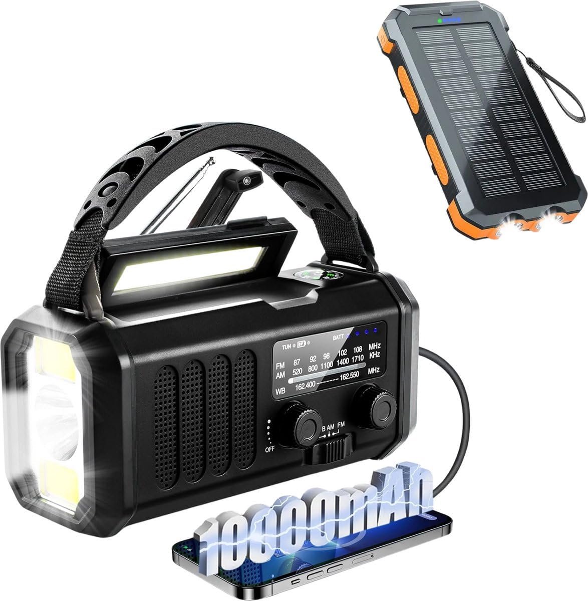 SnelShoppen - 10.000mAh Noodradio - Solar en Opwindbaar - Draagbare Powerbank 10.000mAh - Noodradio met DAB - Ideaal voor Camping, Noodgevallen en Str