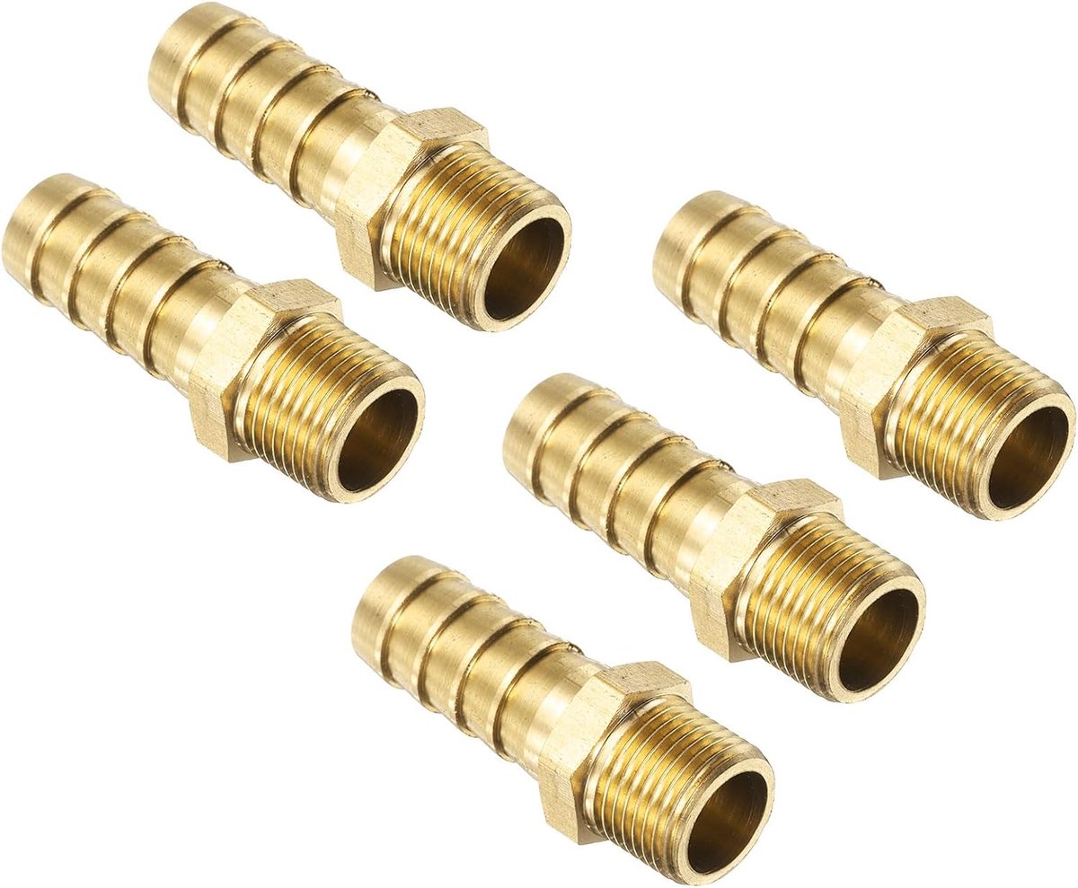 5 stuks messing slangaansluitingen metrisch M12-1 mannelijk naar slang passend ID 10 mm slangtuit buisfitting adapter connector voor water, brandstof lucht