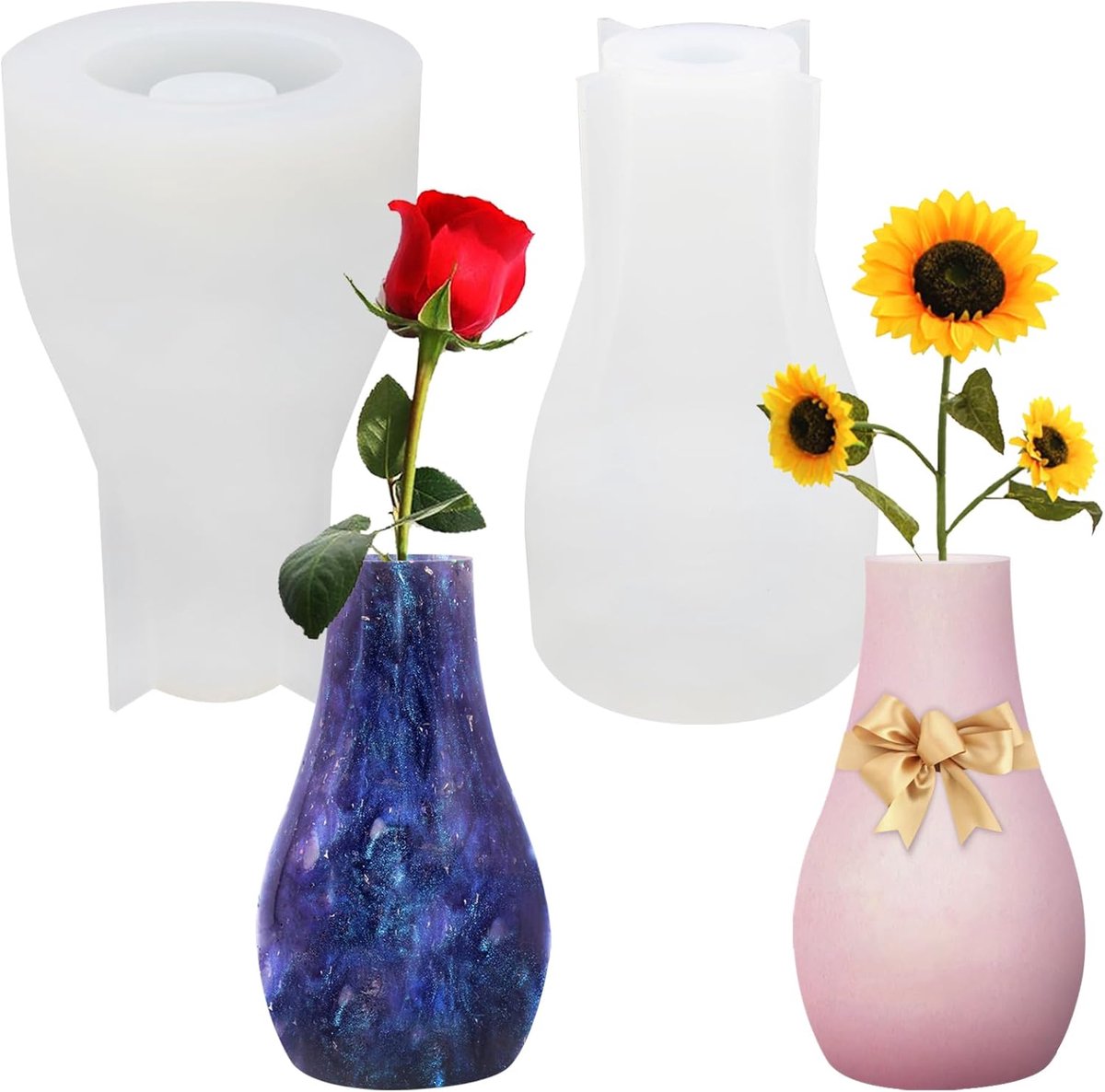 2 stuks betonnen vaasvorm, FineGood siliconenhars en epoxygietvorm voor het maken van vazen, doe-het-zelf maken handgemaakte home display decor ambachten