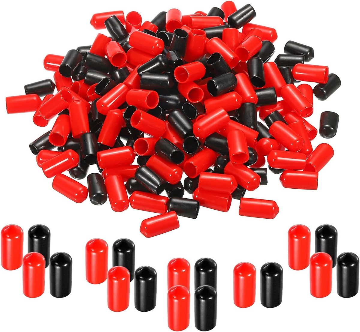 200 stuks rubberen eindkappen cover assortiment 3/8 inch vinyl schroef schroefdraad beschermers voor schroef bouten zwart rood