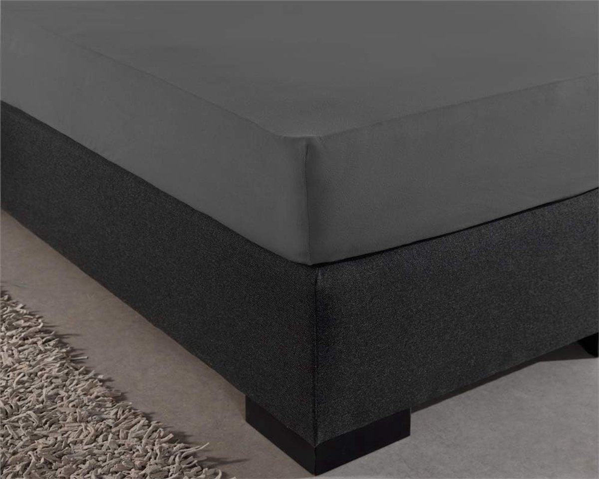 Hoeslaken 100% Katoen, Voor Standaard Matrassen tot 30cm, Vochtabsorberend en Warmteregulerend, Antraciet, 140 x 200 cm