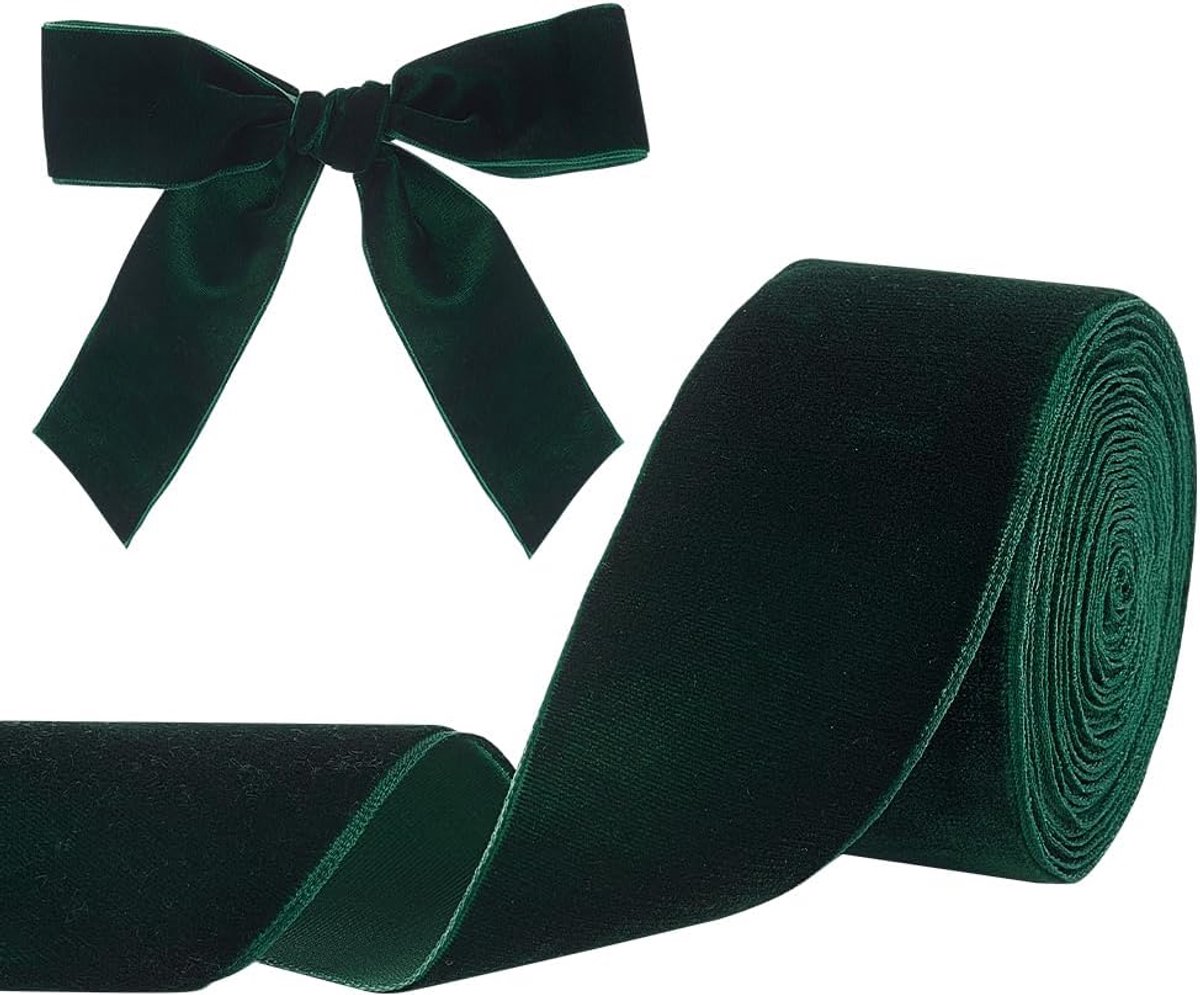 3 yard Eenzijdig fluwelen lint, 1-5/8,5 cm groot vintage fluwelen lint voor kerstkransdecoratie, fluwelen band voor geschenkverpakkingen, doe-het-zelf knutselwerk, donkergroen