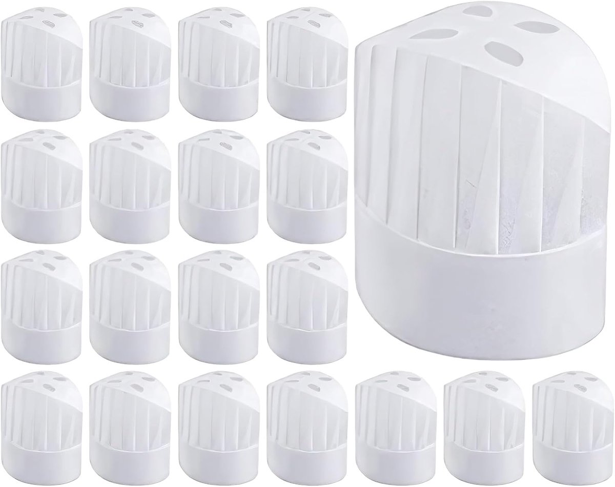 20 stuks wegwerp kookmutsen, 23 cm verstelbare kookmutsen van vliesstof, kookmuts set voor keuken, huishoudelijk werk, restaurant, catering, kookfeest