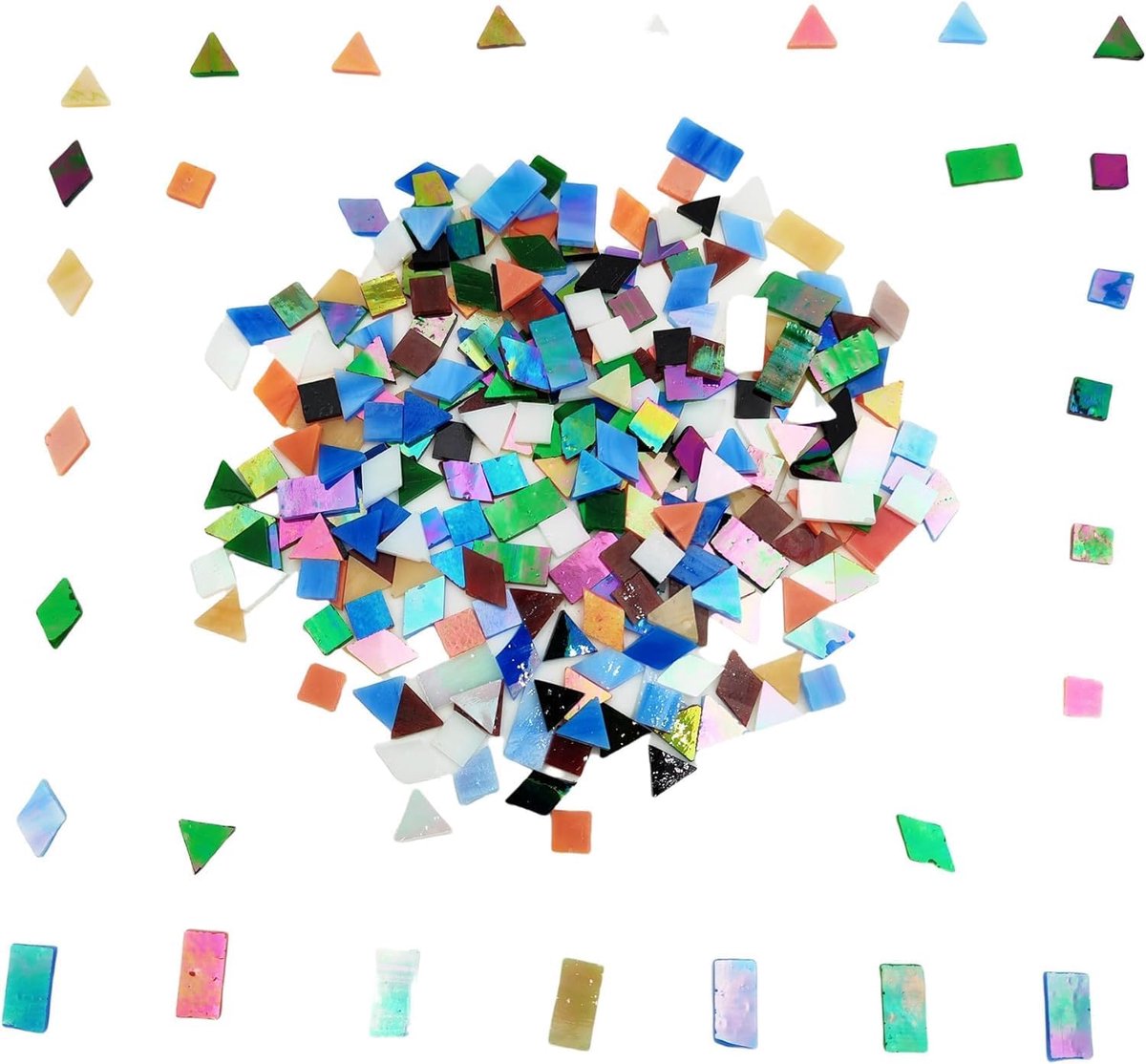 Mozaïektegels, Vierkant+Diamant+Driehoek+Rechthoek 270 STKS Glas-in-lood Mozaïek Stukken voor Handgemaakte Kunstambachten en Woondecoratie (iriserende Mix Kleur)