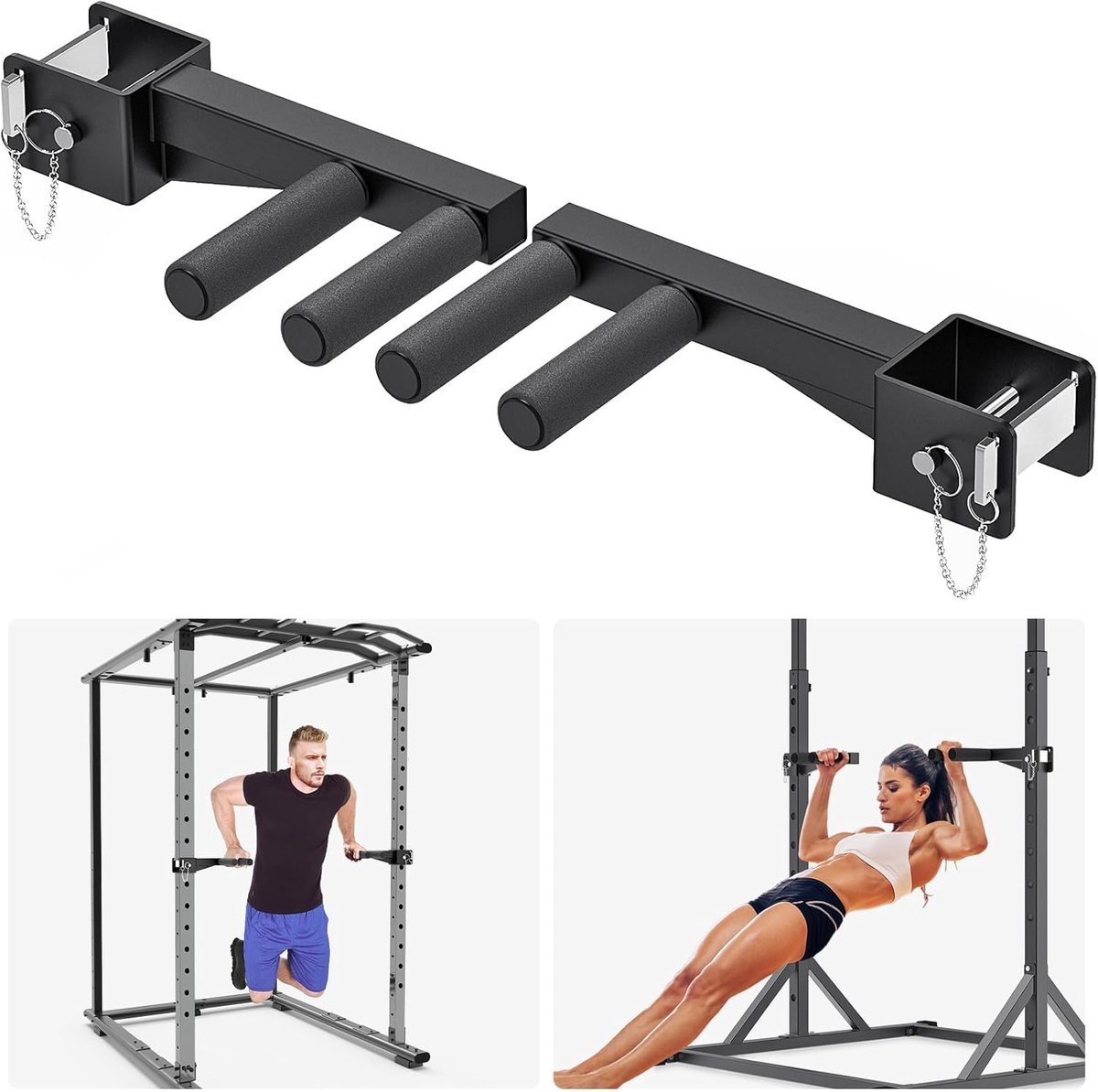 Bar hechting voor 3 x 3 inch power rack, antislip brede en smalle handgrepen, 227 kg draagvermogen, squatrek hechting voor dips, omgekeerde rijen, push-ups