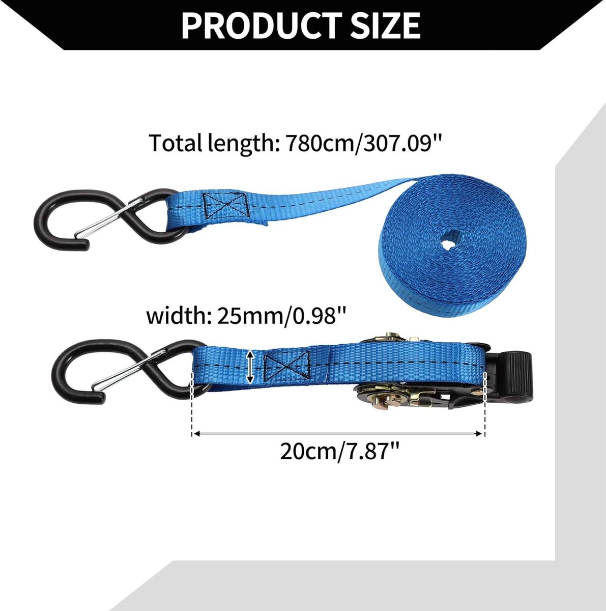 Spanbanden/Zware Spanriemen Motorfiets Aanhangwagen Vrachtwagens Lading/Aanpasbaar 800kg 1"x 26' / 1 Set Blauw