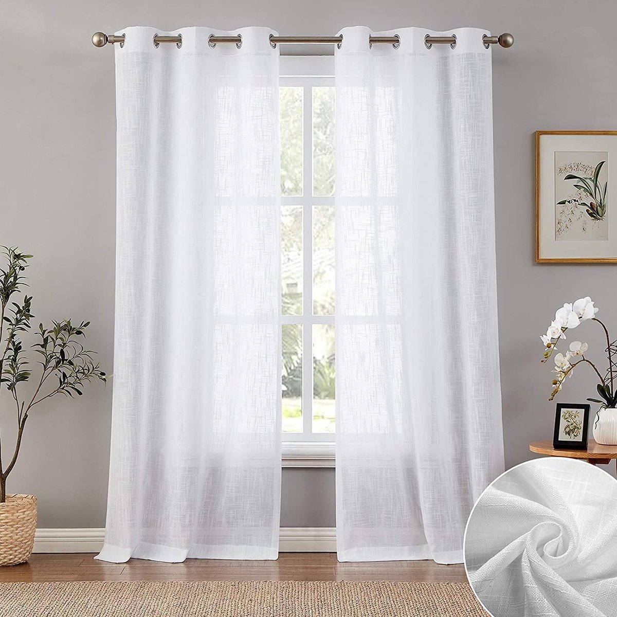 Witte gordijnen, doorschijnend, voor woonkamer en slaapkamer, 2 stuks, 140 x 225 cm