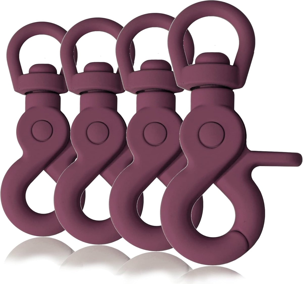 schaar-karabijnhaak met draaischarnier wartel en siliconen coating, wijnrood, geschikt voor hondenlijn en halsband, set 4, lengte 61 mm, oog 10 mm, paracord 550, zinkdrukgietwerk, 32 g per stuk