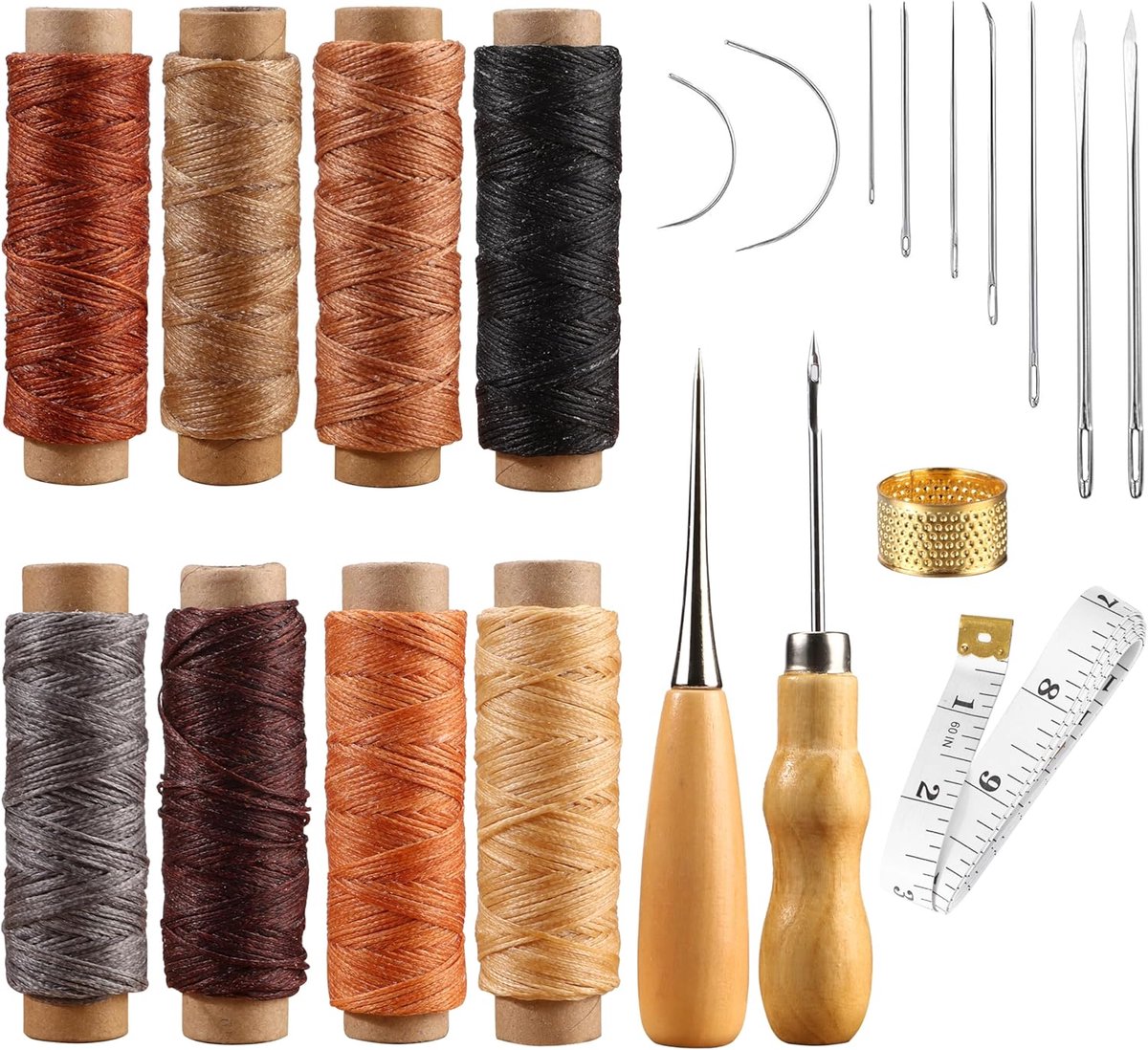 21 stuks gewaxte ledergaren, reparatieset voor bekleding, 8 kleuren, 150D naaiset, knutselgereedschapsset voor doe-het-zelvers, naaien en handwerk