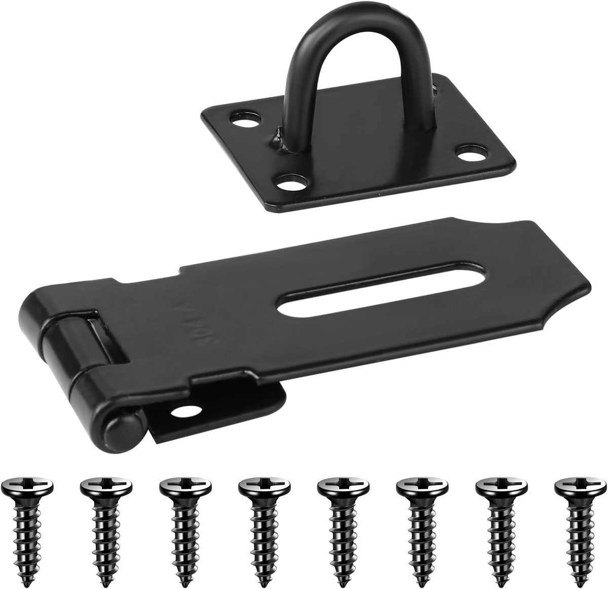 Hasp en nietje, zwaar belastbaar 7,5 cm roestvrij stalen deurhangslot, hangslot, schuur, deurvergrendeling, sloten, sloten en grendels met 9 schroeven voor kasten, ladepoort, terrasdeur,