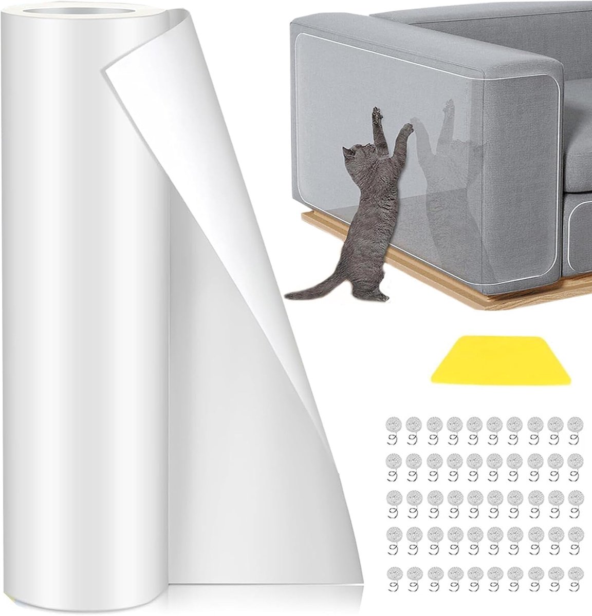 kattentape, 40 x 500 cm, anti-krasfolie voor katten, krasbescherming bank, kattenfolie, zelfklevende krasbeschermingsfolie, kraspads voor meubels, bank, muur, deurbescherming
