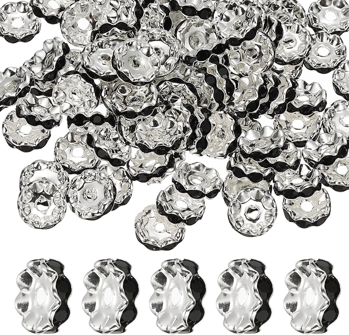 Kralen, 100 stuks losse sieraden maken afstandhouders kralen kralen rondelle diamanten kralen doe-het-zelf armbanden pen verzilverd voor ambachtelijke