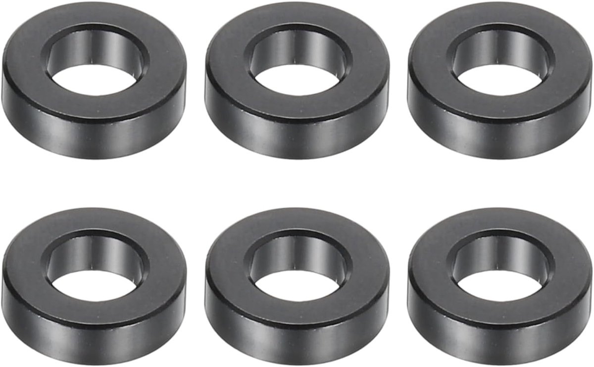 M5 Aluminium Spacers, 6 Stks Metalen Spacers Aluminium 5.2mm ID x 10mm OD x 3mm L Aluminium Spacer Schroef Standoff Ronde voor 1/5 "of M5 Schroefbouten, Zwart