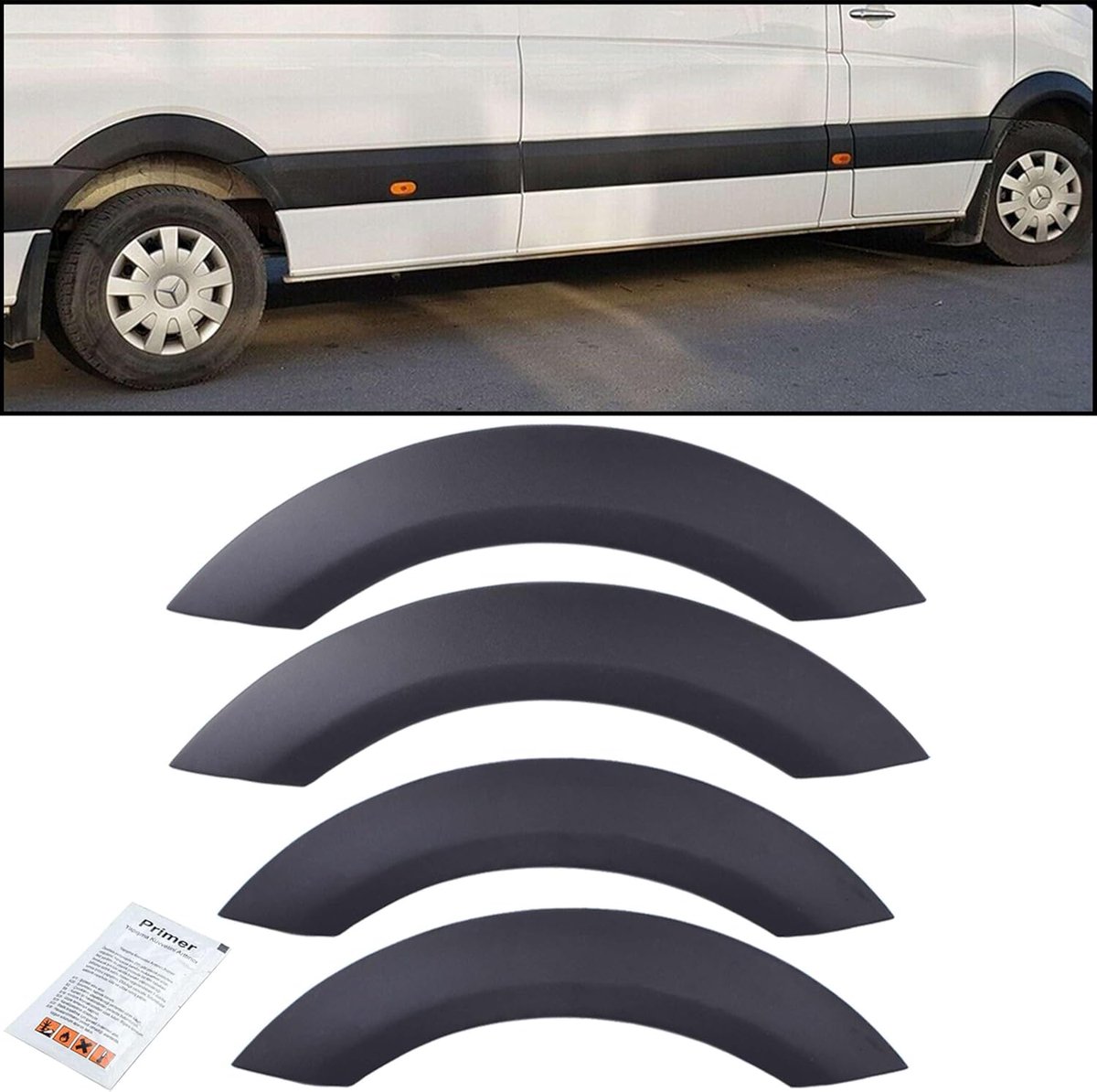 4-delige ABS wielkasten spatbord verbreding vuilvanger wenkbrauwen zwart compatibel met Sprinter W906 (2006-2018)