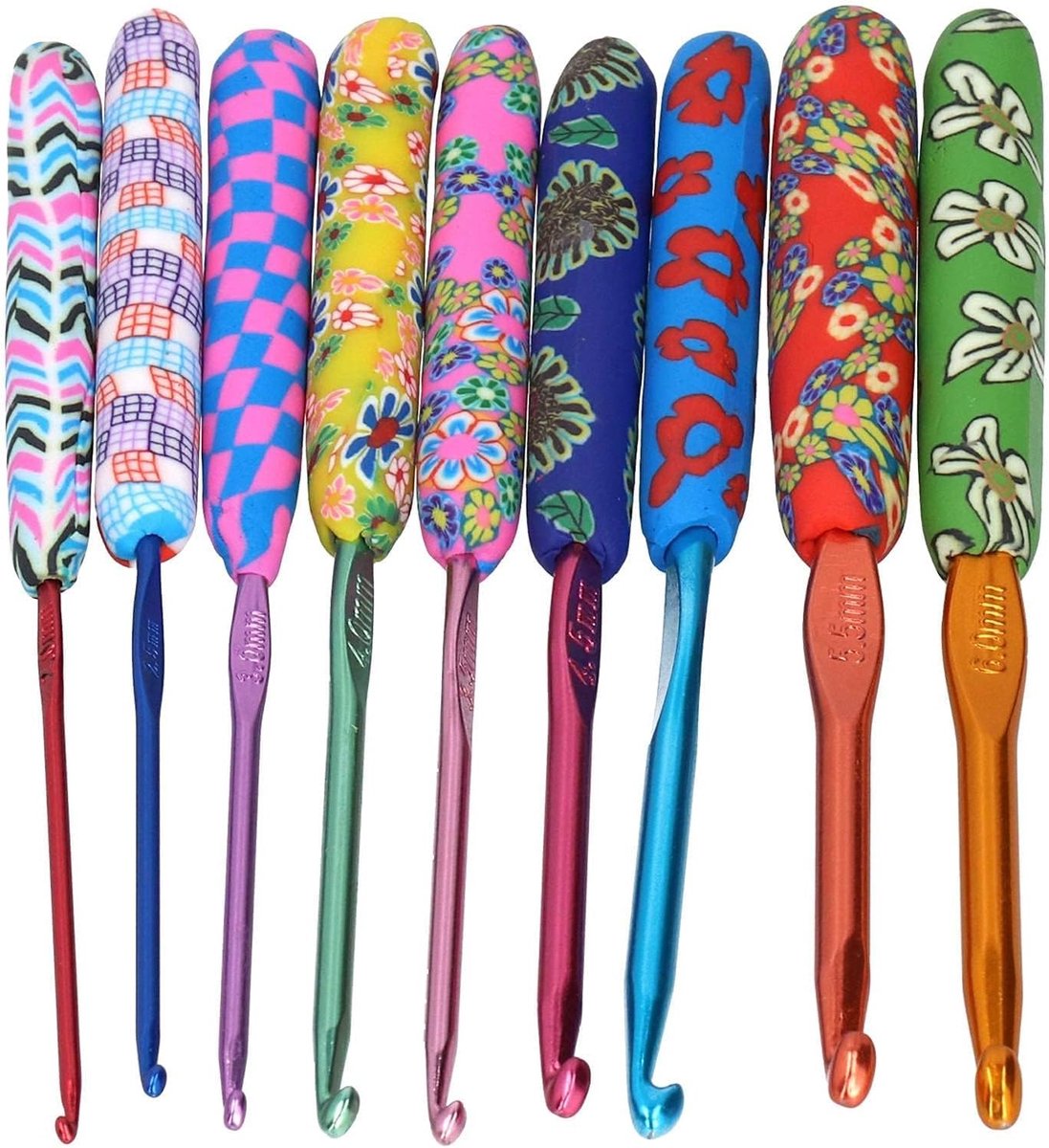 9-delige Haaknaald Set, Kleurrijk Comfort Handvat, DIY Handwerk Accessoires voor Garen en Breien