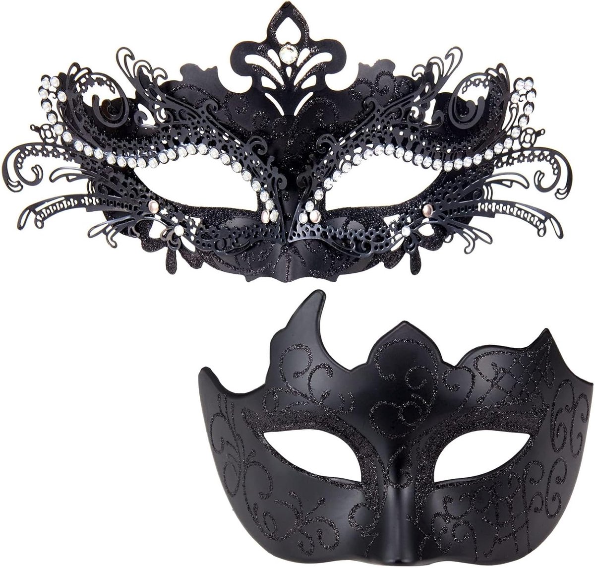 Maskerade maskers voor koppels - glanzend strass metaal filigraan Venetiaans masker en Venetiaans masker voor heren voor Mardi Gras