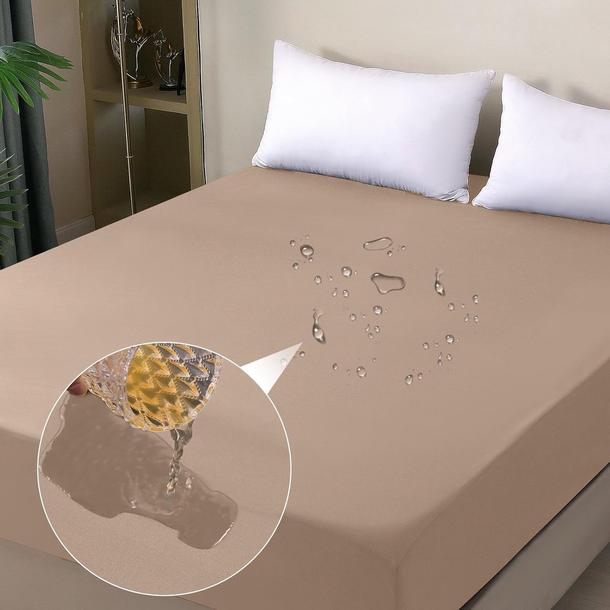 Waterdichte matrasbeschermer 90x200cm, waterdicht en ademend matrasovertrek, incontinentiebescherming, vochtbescherming bedlinnen, voor alle seizoenen - Beige