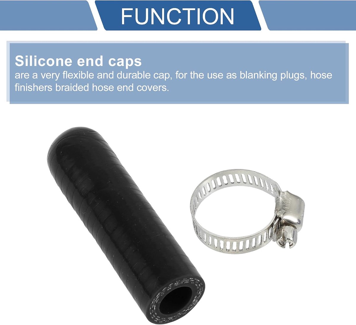 1 stuk met 60 mm lengte 12 mm eindstop van siliconenrubber voor auto, zwart, met klem, eindstop van versterkte siliconen