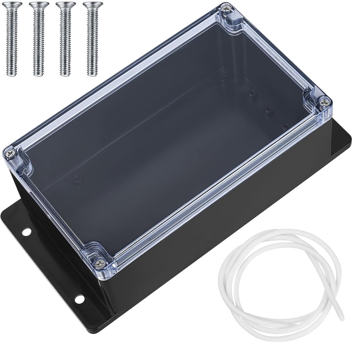 Aansluitdozen, waterdicht IP65, verdeeldoos, opbouwdoos, elektronicaprojectdoos , aansluitkast, behuizing kunststof (transparante hoes, met oor, 200 x 120 x 75 mm)