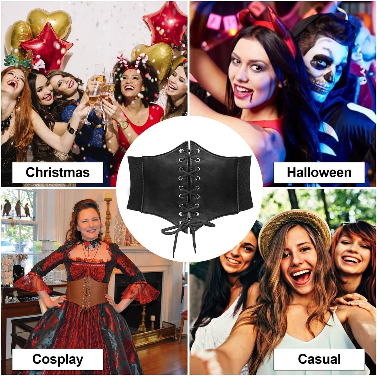 Veterkorset voor dames, elastische brede band, gebonden wespentaille, heupriem voor dames, voor Halloween feestjes en andere evenementen