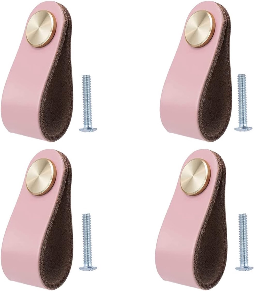 4 stuks lederen handgrepen voor meubels, 6,4 x 2,5 cm, handgemaakte meubelknoppen, lederen meubelgrepen, kastknoppen, kastknoppen voor keukenkasten, kledingkast