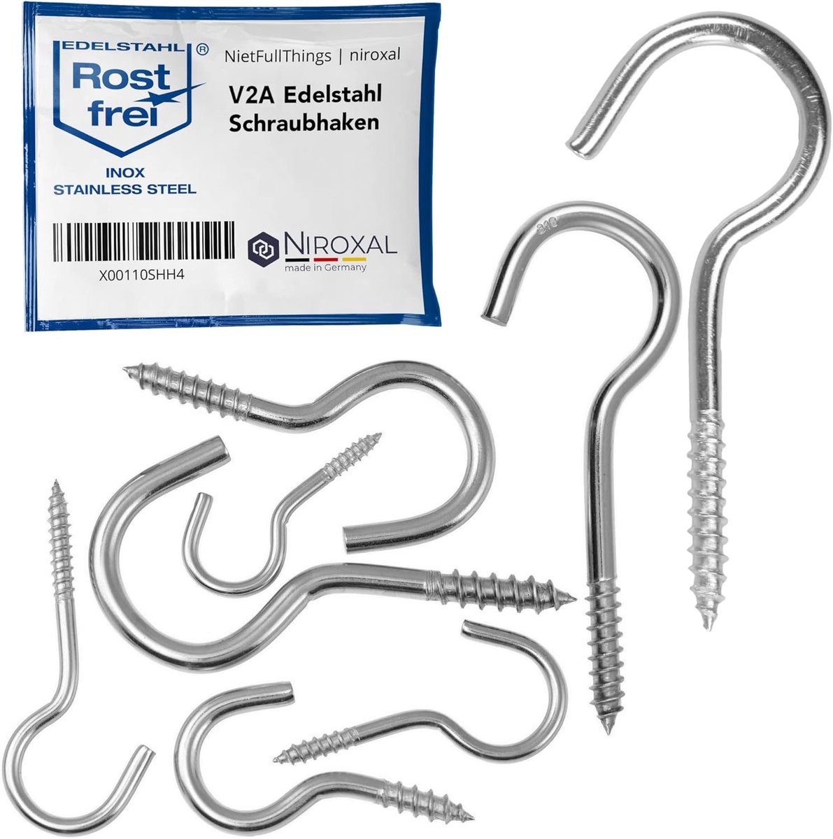 SnelShoppen - Screw Hooks RVS V2A Ø 5.8 mm x 100 mm - 25 Stuks - Wandhaken, Plafondhaken, Hanghaken - Roestvrij, Duurzaam, Voor Binnen en Buiten
