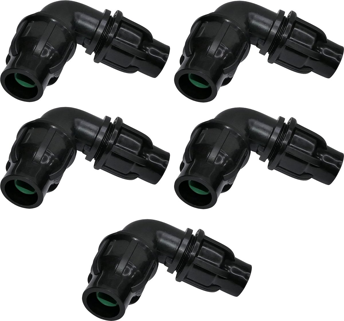 - Set van 5 armaturen/ellebogen 90° Ø 16 x 16 mm voor tuinslang/irrigatiesysteem druppelsysteem - C48681