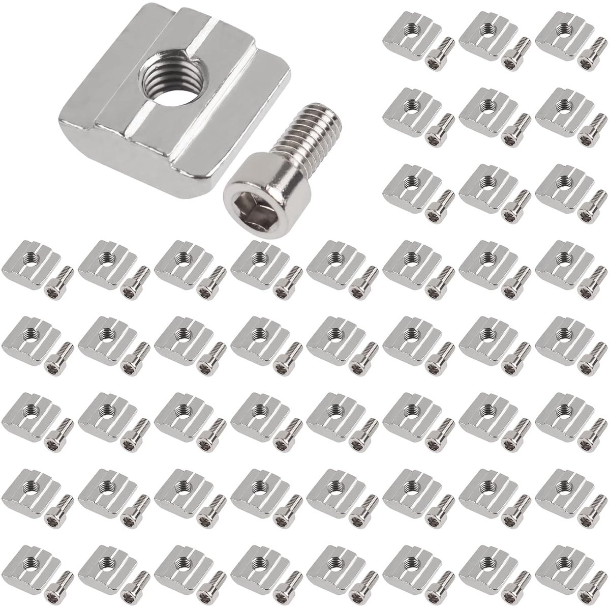 50 stuks, M8, serie 3030, M6, T-groef type B, koolstofstaal, T-groefsteen en binnenzeskantschroef, connectorset voor extrusiesleuf van aluminium