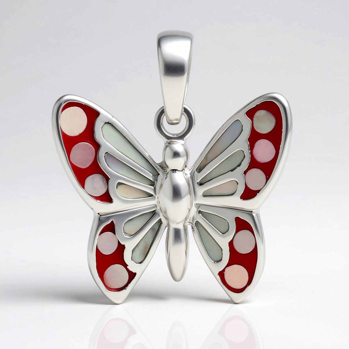 Cavill - Vlinderhanger Zilver - Gerhodineerd 925 Sterling Zilver - Parelmoer Fancy Slijpsel - Elegante Unisex Sieraad - Lichtgewicht & Stijlvol
