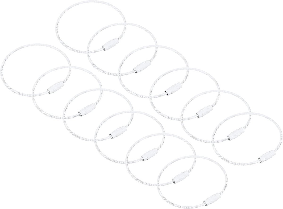 Set van 12 sleutelringen, 15,2 cm, van draad met wikkelingen voor halsband, sleutelhanger, bagagelabel, wit