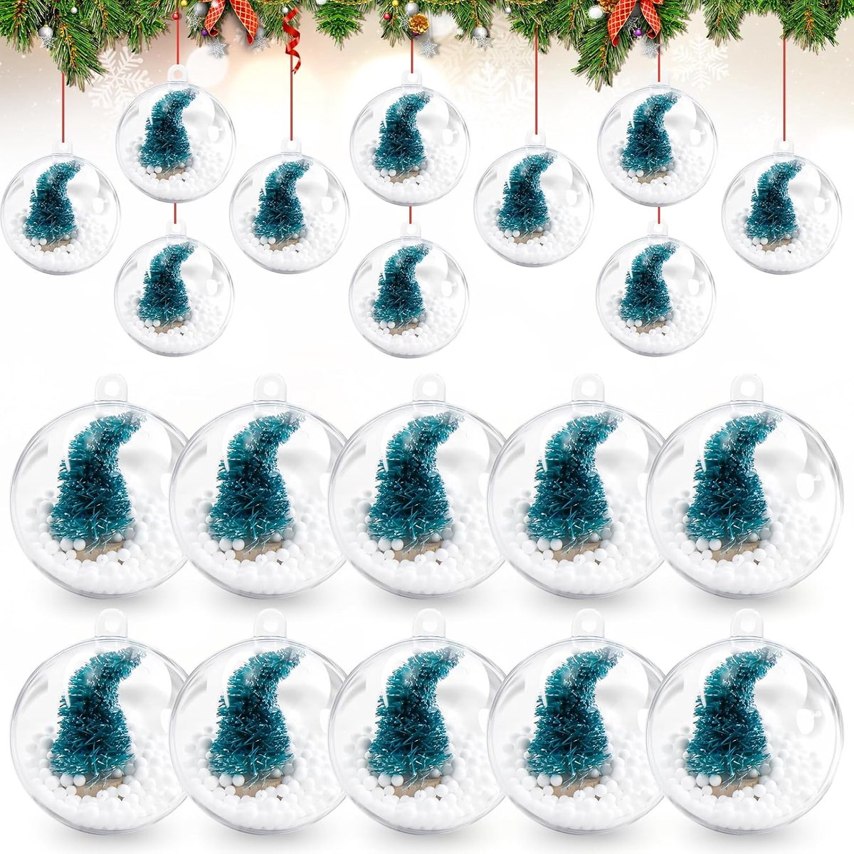 Kerstballen, 10 stuks, 5 cm ballen om te vullen, plastic transparante acrylballen om te vullen, kerstballen, acrylballen met ophangoogje, kerstboomballen, 5 cm
