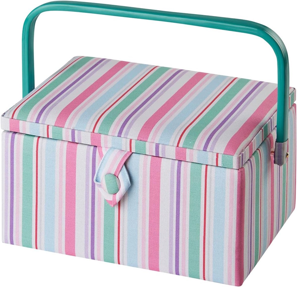 Online Medium Naaidoos, Multicolour Stripe Stof | 26 x 18 x 15cm | Opberg- en organisatiemandje met vakjes voor naaibenodigdheden, accessoires, garen, naalden en scharen - GA1122M