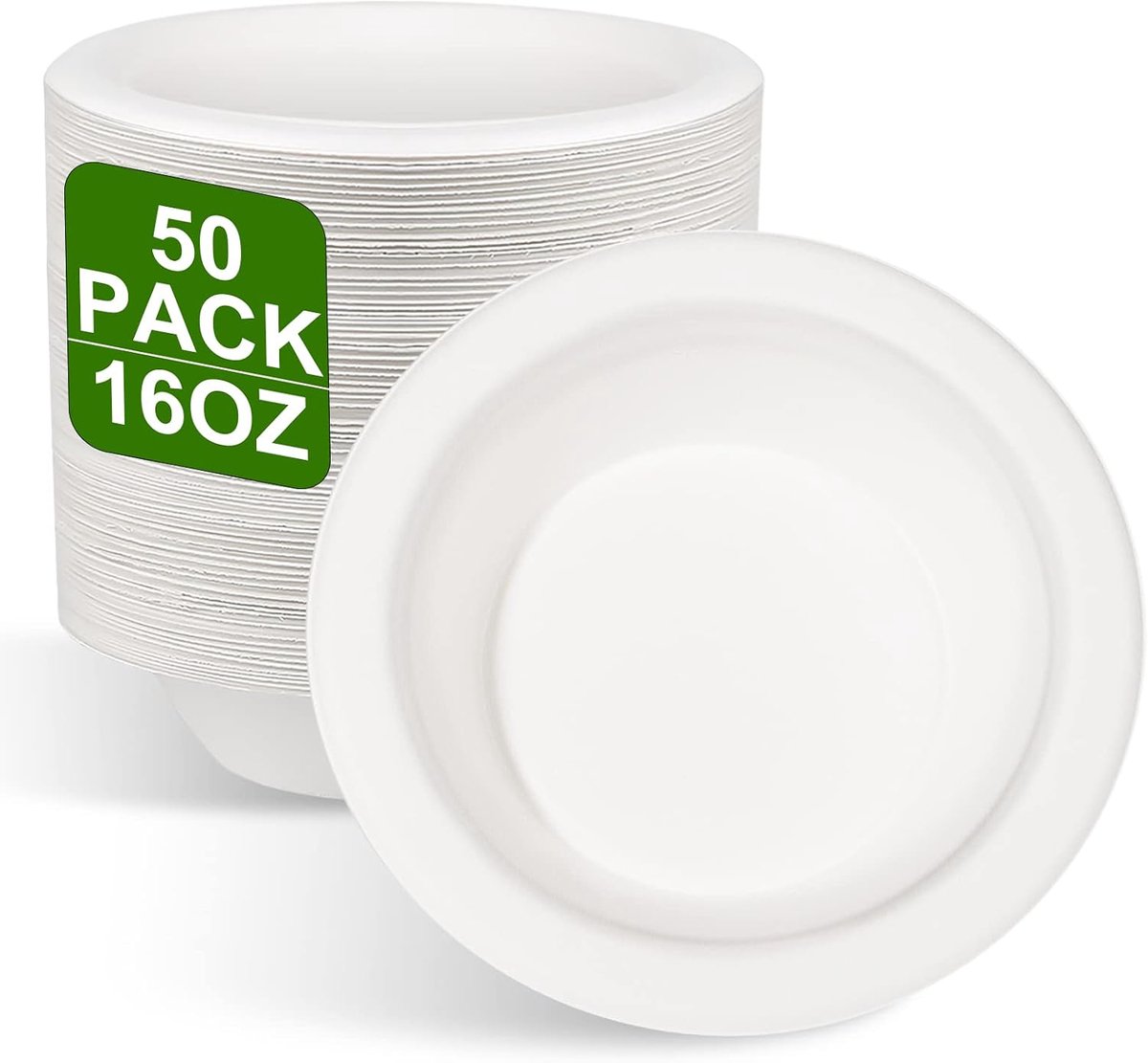 50 stuks Pappschalen Einwegsoepschalen 470ML uit suikerbuis Einweggerei Suppenbord Einwegsoepschalen Schalen Bio Soepschaal Rond Wit Compostierbaar