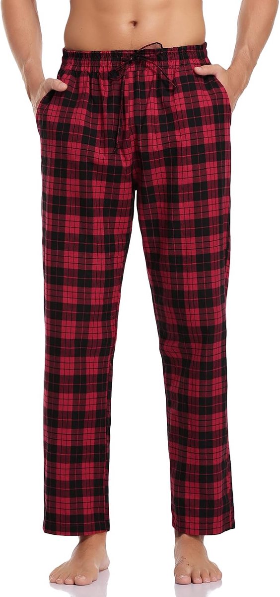 Lange pyjamabroek voor heren, katoen, geruite slaapbroek, pyjamabroek, vrijetijdsbroek, loungebroek voor mannen
