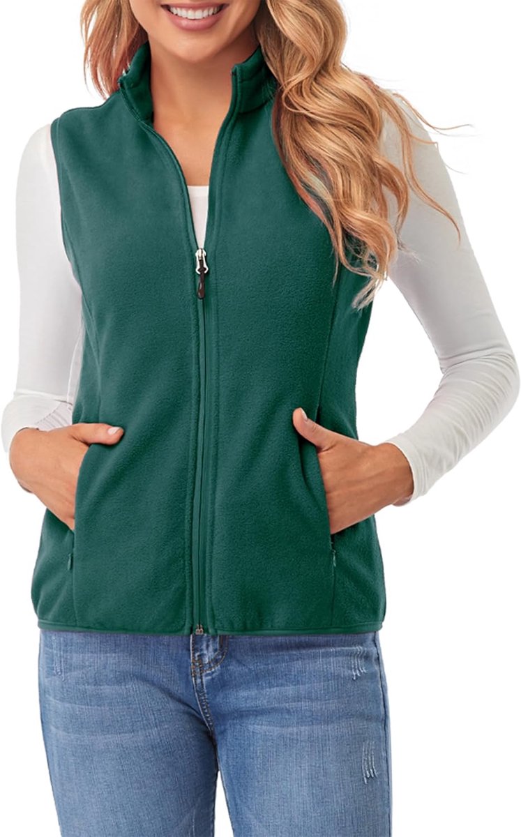 Dames Fleece Gilet, Lichtgewicht Bodywarmers Mouwloze Vest met Ritszakken