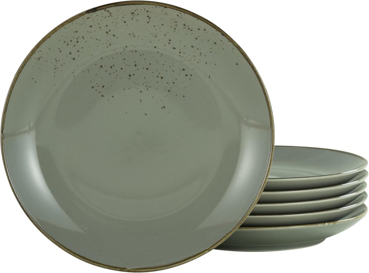 21 cm, Stone, 22047, serie Nature Collection, 6-delige serviesset, dessertborden van aardewerk, vaatwasser- en magnetronbestendig, kwaliteitsproductie