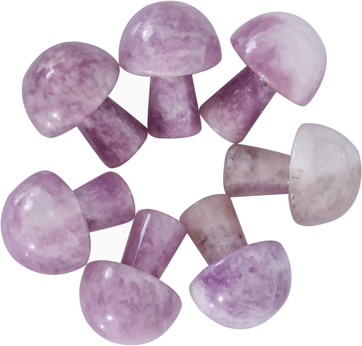 7 stuks kristallen paddenstoel sculptuur steen beeldjes handgesneden edelsteen paddenstoelen handwerk genezing chakra decor, paars lepidoliet