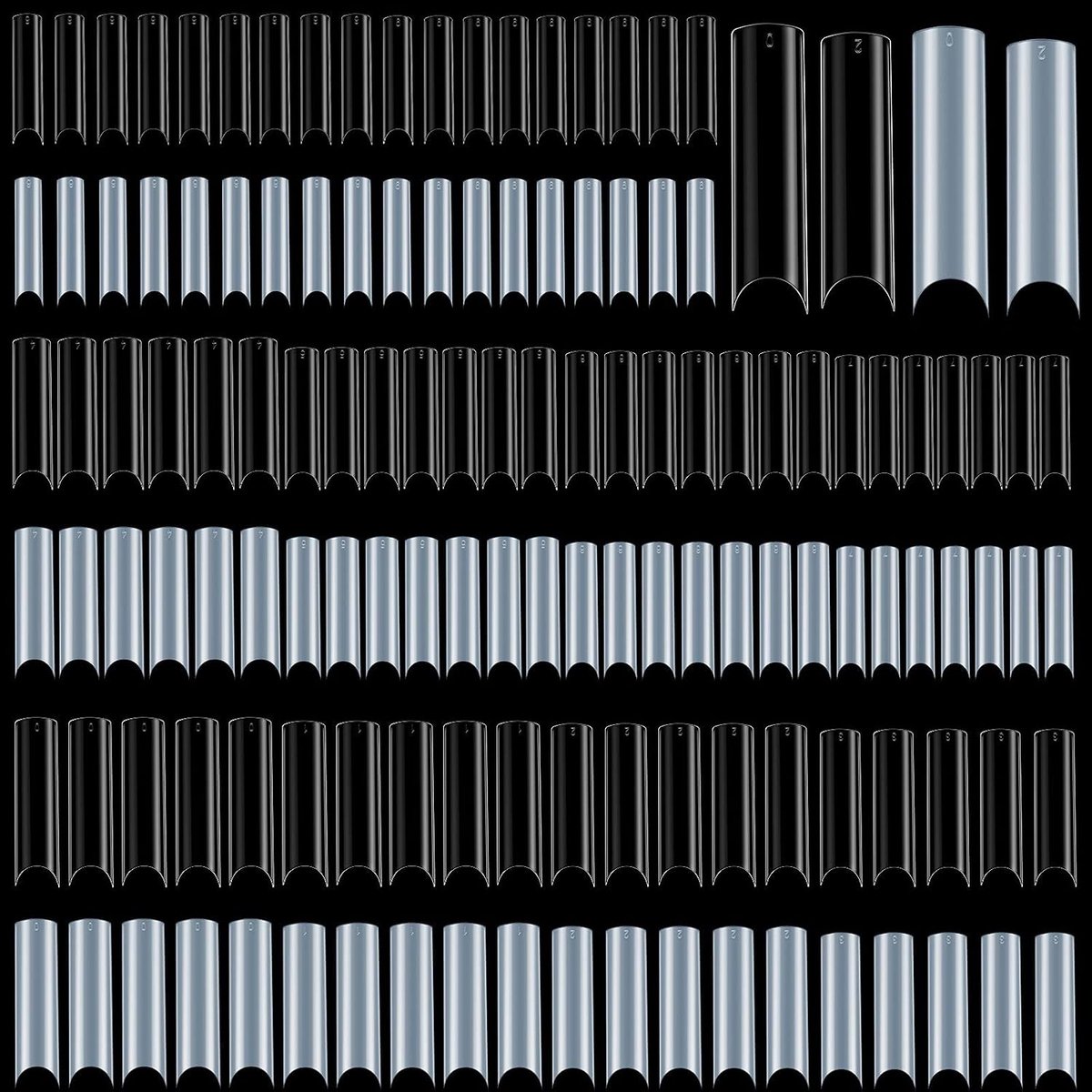 1000 stuks extra lange C-curve, halfdekkende nageltips, diepe C of U-gebogen, lange rechte vierkante vorm, French manicure nepnageltips voor acryl nepnagels, helder, naturel