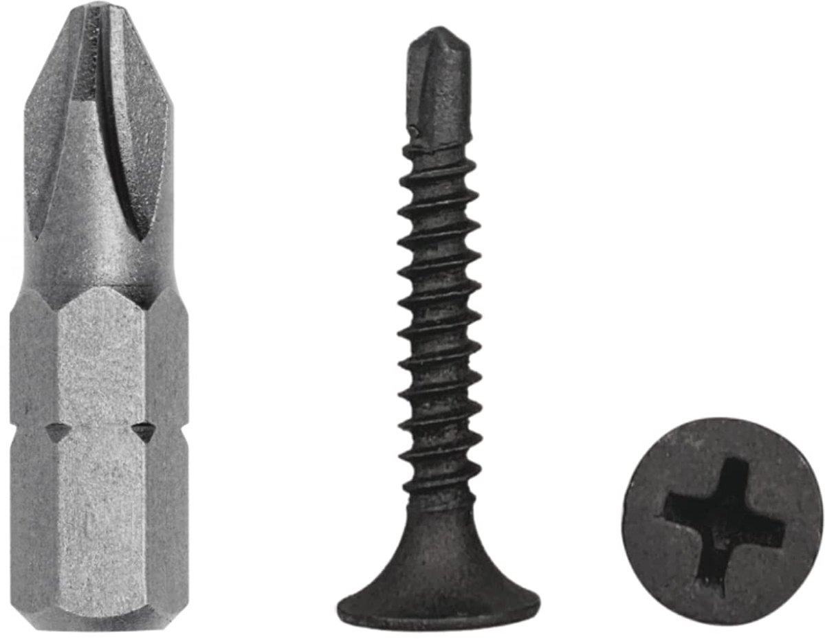 (Pack van 1000 stuks) gipsplaten zwart fosfaat koolstofstaal 3,5 x 25 mm schroeven, zelfborende plaatmetalen schroef, (PH) kruiskopkop (1000, 3,5 x 25 mm)