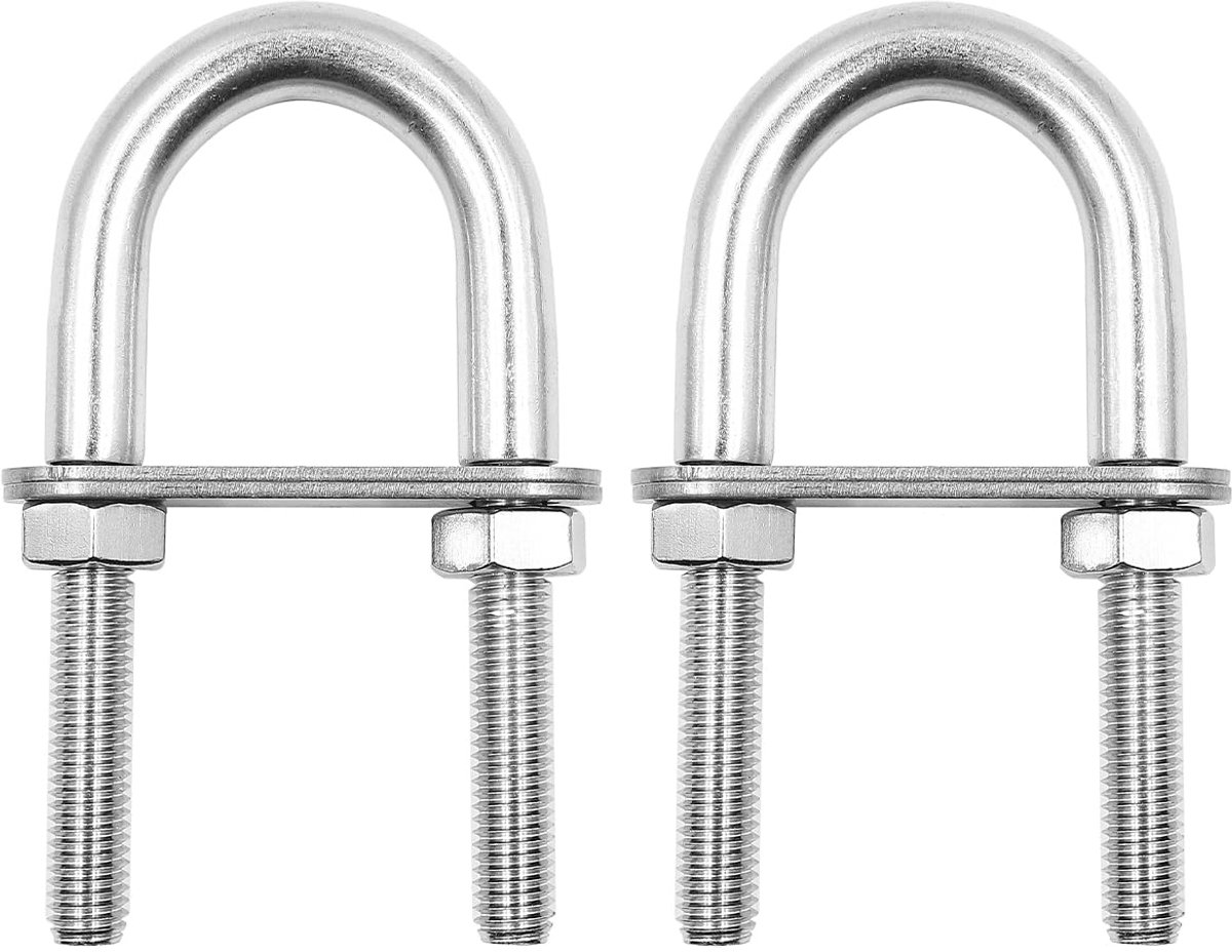 U-bouten M8, 100 x 37 mm, rond, gebogen, 304 roestvrij staal, U-bouten met plaatmoerbevestiging, U-bouten-U-houder voor boot, ijzerwaren, automobiel, sanitair, huishouden en industrie, 2 stuks