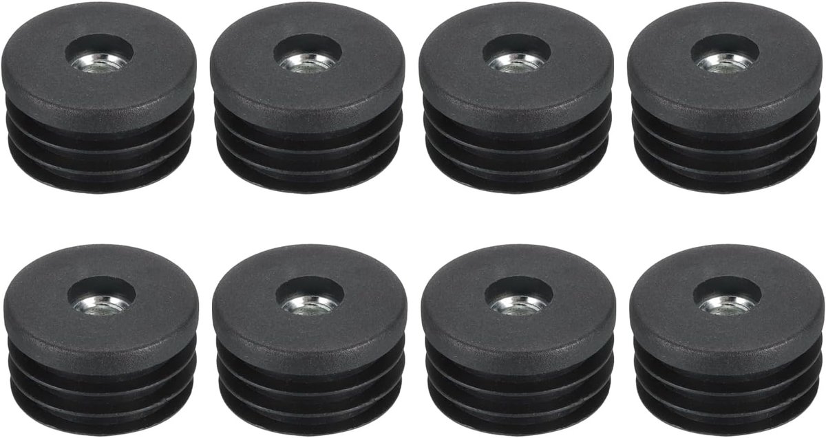 8 stuks zwarte inzetstukken voor ronde buizen met M8-schroefdraad, voor 30 mm buisbuitendiameter, kunststof schroefdraadbussen, voor rollen-inzetstuk, stoeleindkappen, meubelpootstoppen
